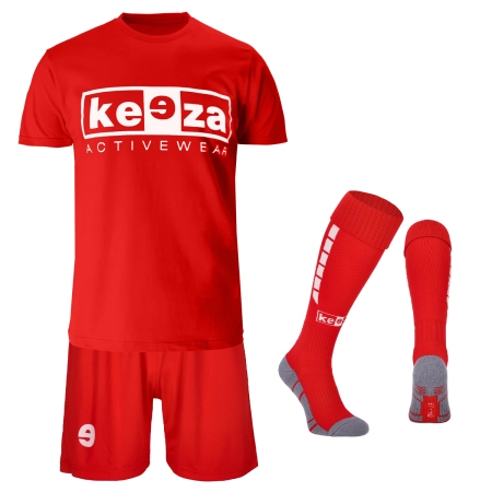 Komplet treningowy Keeza (koszulka, spodenki i getry) — czerwony